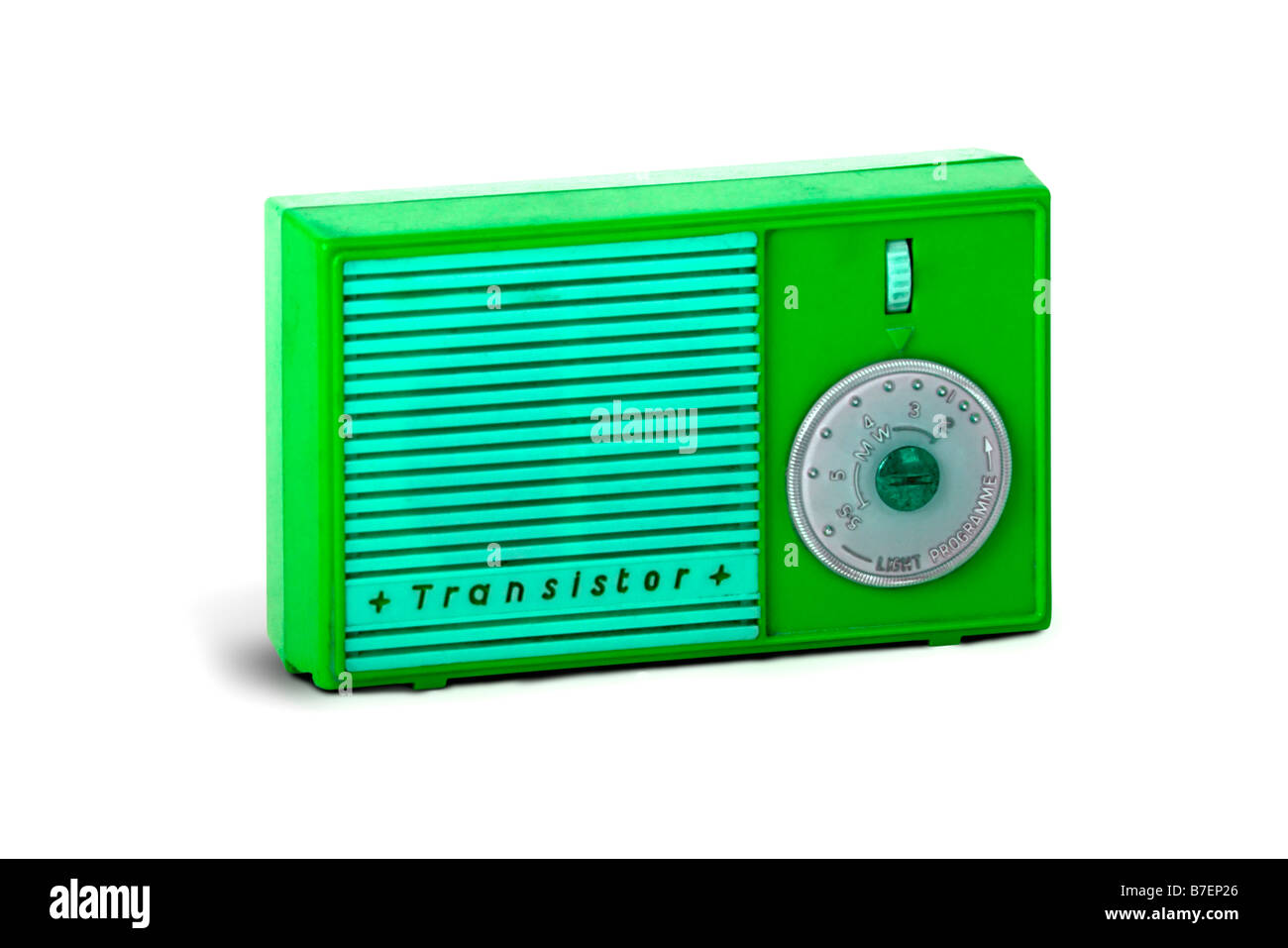 Alten Stil 1960 die Transistor-Radio auf einem reinen weißen Hintergrund gesetzt. Stockfoto