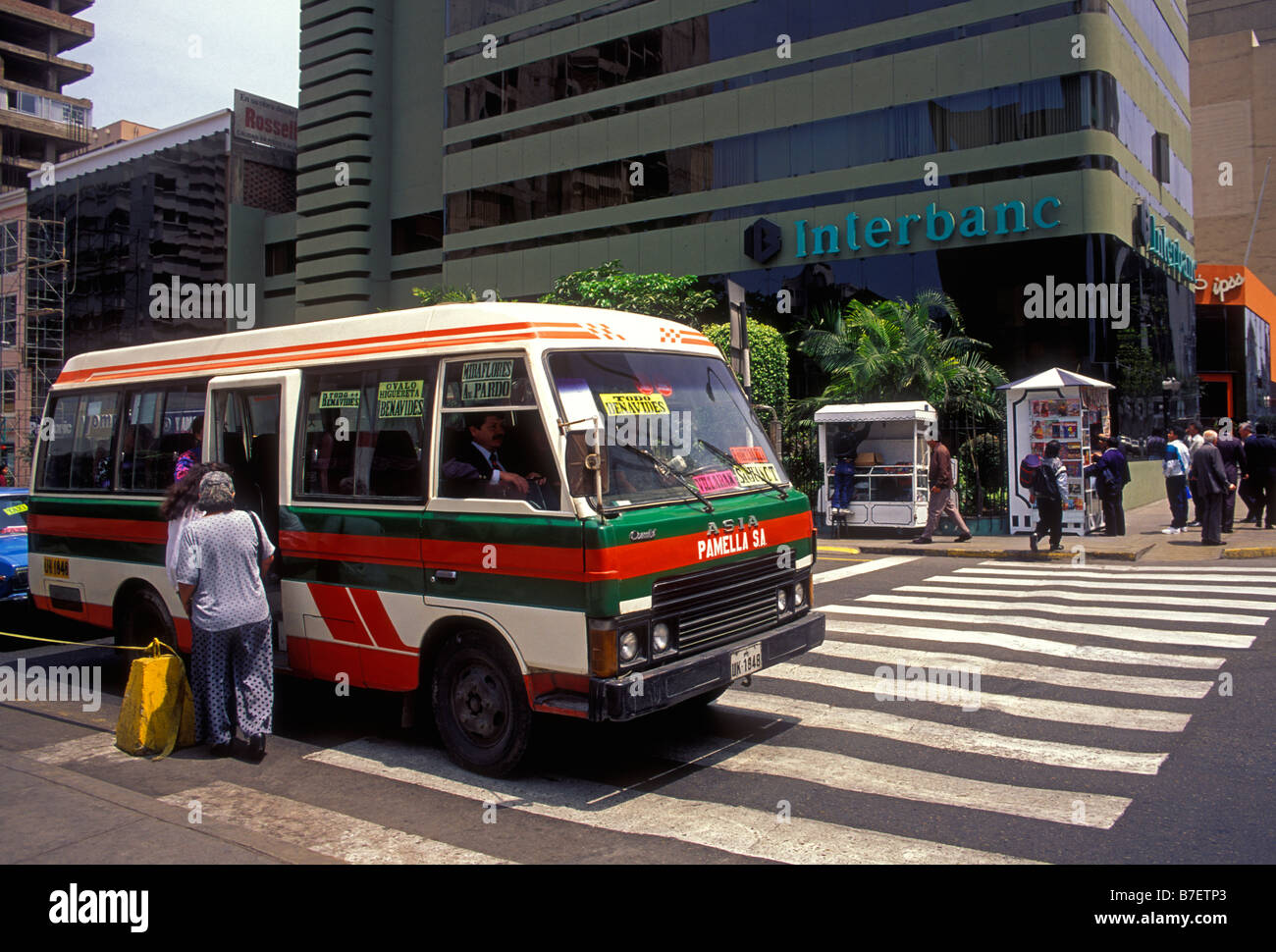 Minivan, minivan Service, Bus, Bus, Colectivo, Miraflores, Lima, Lima, Peru, Südamerika Stockfoto