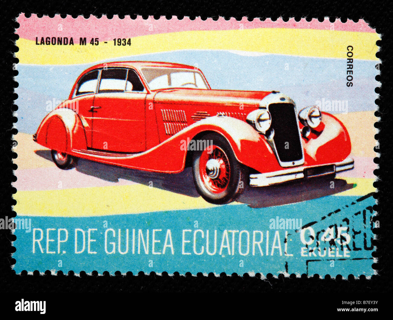 Geschichte des Verkehrs, Auto Lagonda M 45 (1934), Briefmarke, Äquatorial-Guinea Stockfoto