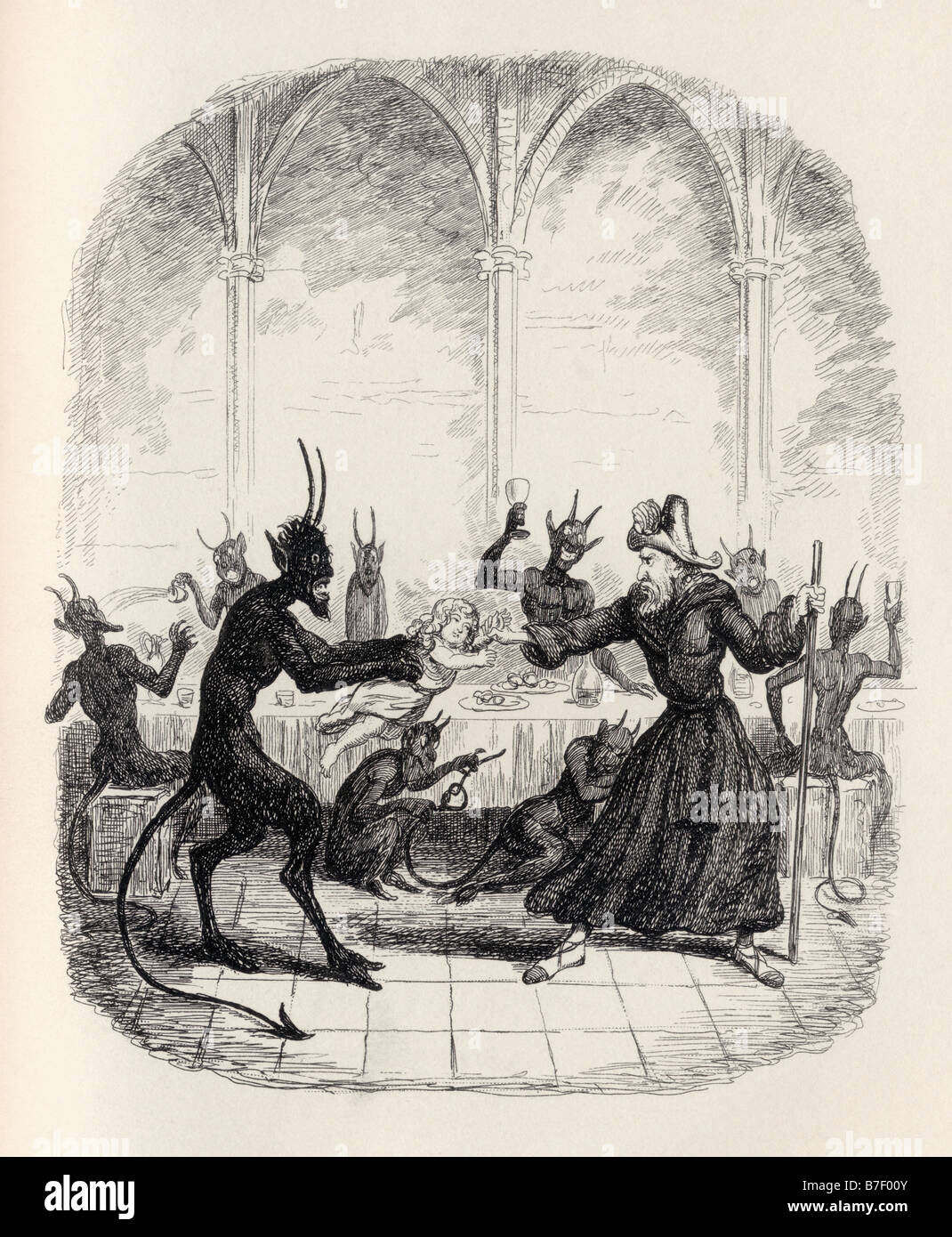 Die Lage des Heiligen Cuthbert. Illustration von George Cruikshank von den Ingoldsby Legends Stockfoto