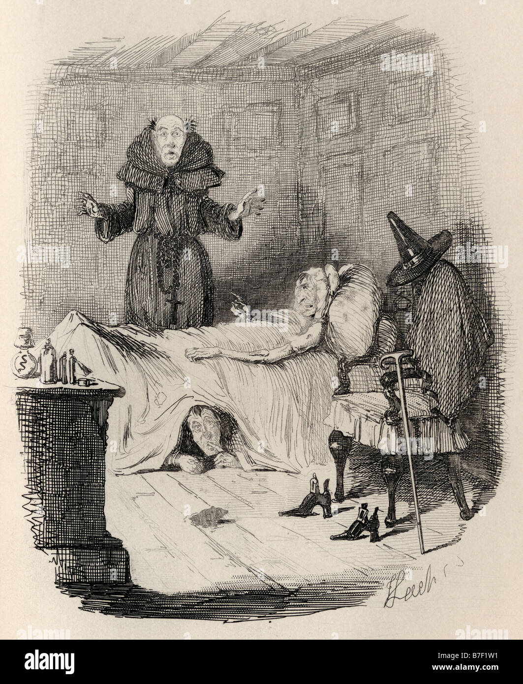 Das Geständnis. Die alte Frau in grau gekleidet. Illustration von John Leech von den Ingoldsby Legends Stockfoto