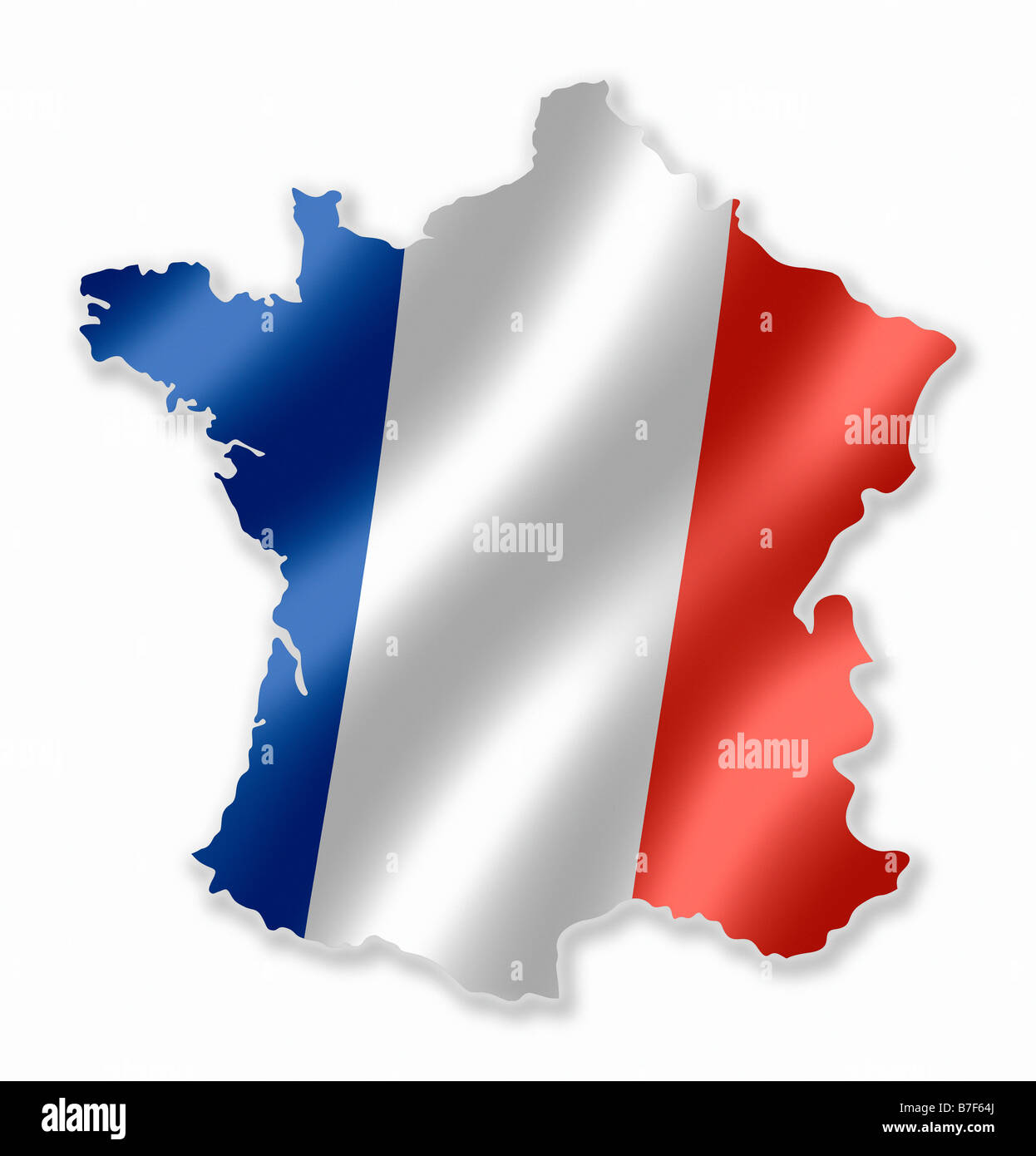 Französisch Frankreich Landkarte Umriss mit Nationalflagge im Inneren Stockfoto