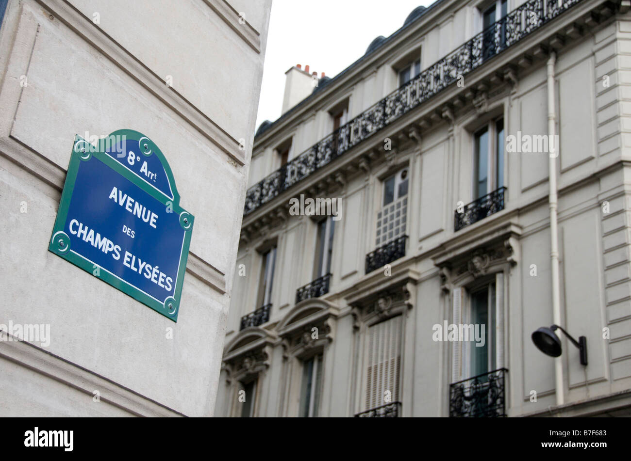 Straßenschild der Champs Elysées. Paris Stockfoto
