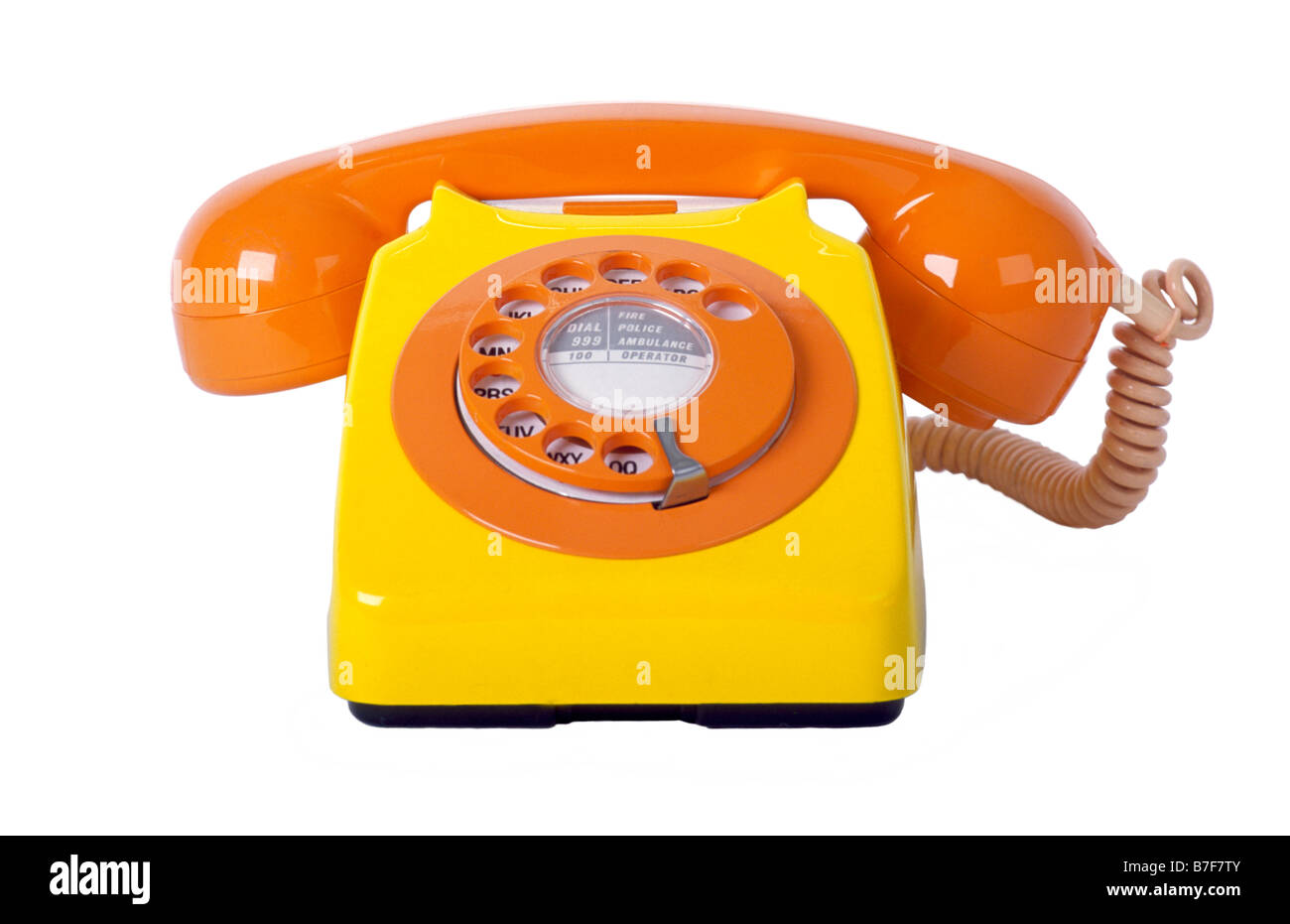 Traditionellen Stil 70er Jahre 746 british Telecom Telefon auf einem reinen weißen Hintergrund. Stockfoto
