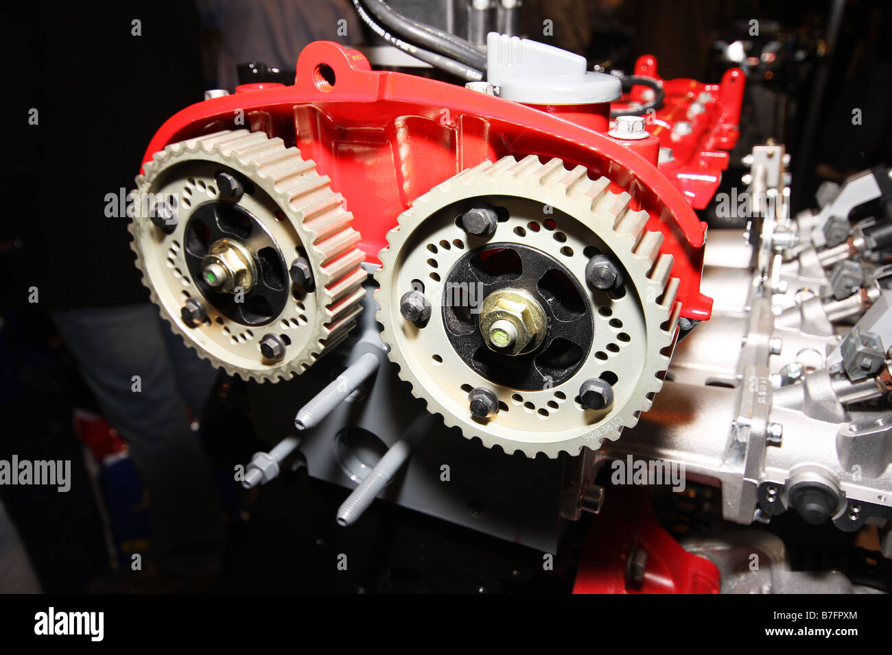 Getriebe und Zahnräder zu modernen High Tech racing Motor ausgestattet. Stockfoto