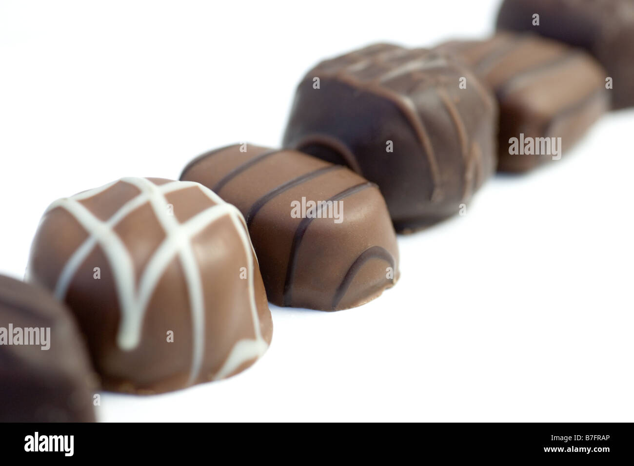 Schokolade in einer Reihe Stockfoto
