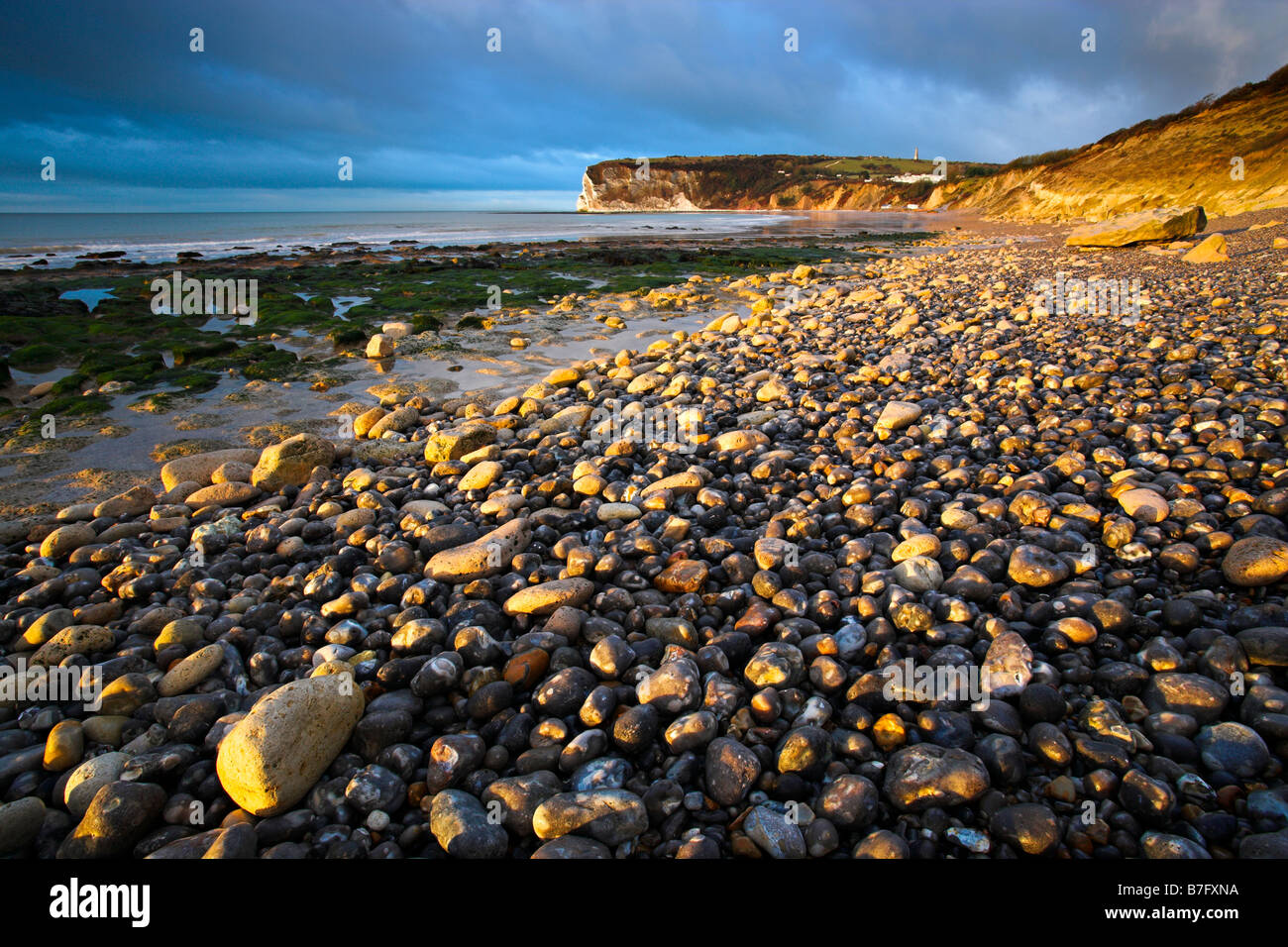 Goldenes Licht Whitecliff Bay, Isle Of Wight Stockfoto