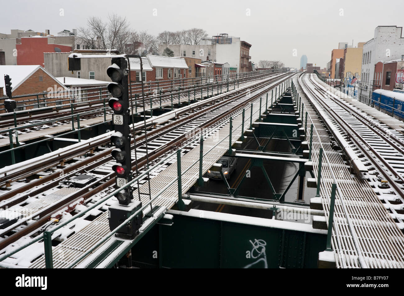 Astoria NY Linie 18. Januar 2009 die Hochbahn N im Schnee in Queens © Stacy Walsh Rosenstock/Alamy Stockfoto