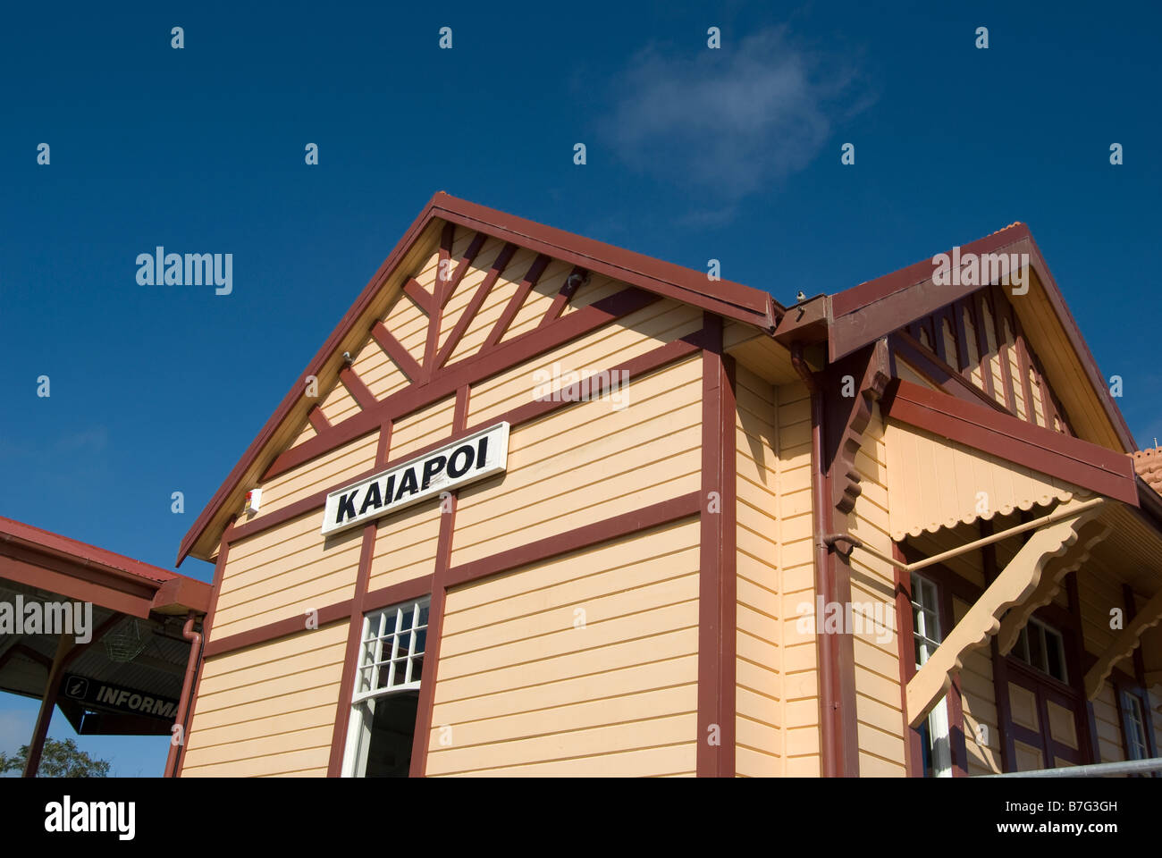 Historischer Bahnhof, Hafen von Kaiapoi, Kaiapoi, Waimakariri Bezirk, Canterbury, Neuseeland Stockfoto