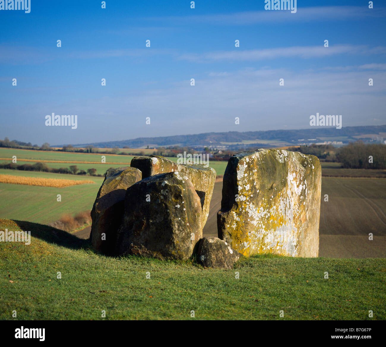 Den Coldrum Steinen, Kammern einer neolithischen Dolmen. Trottiscliffe, Kent, England, UK. Stockfoto