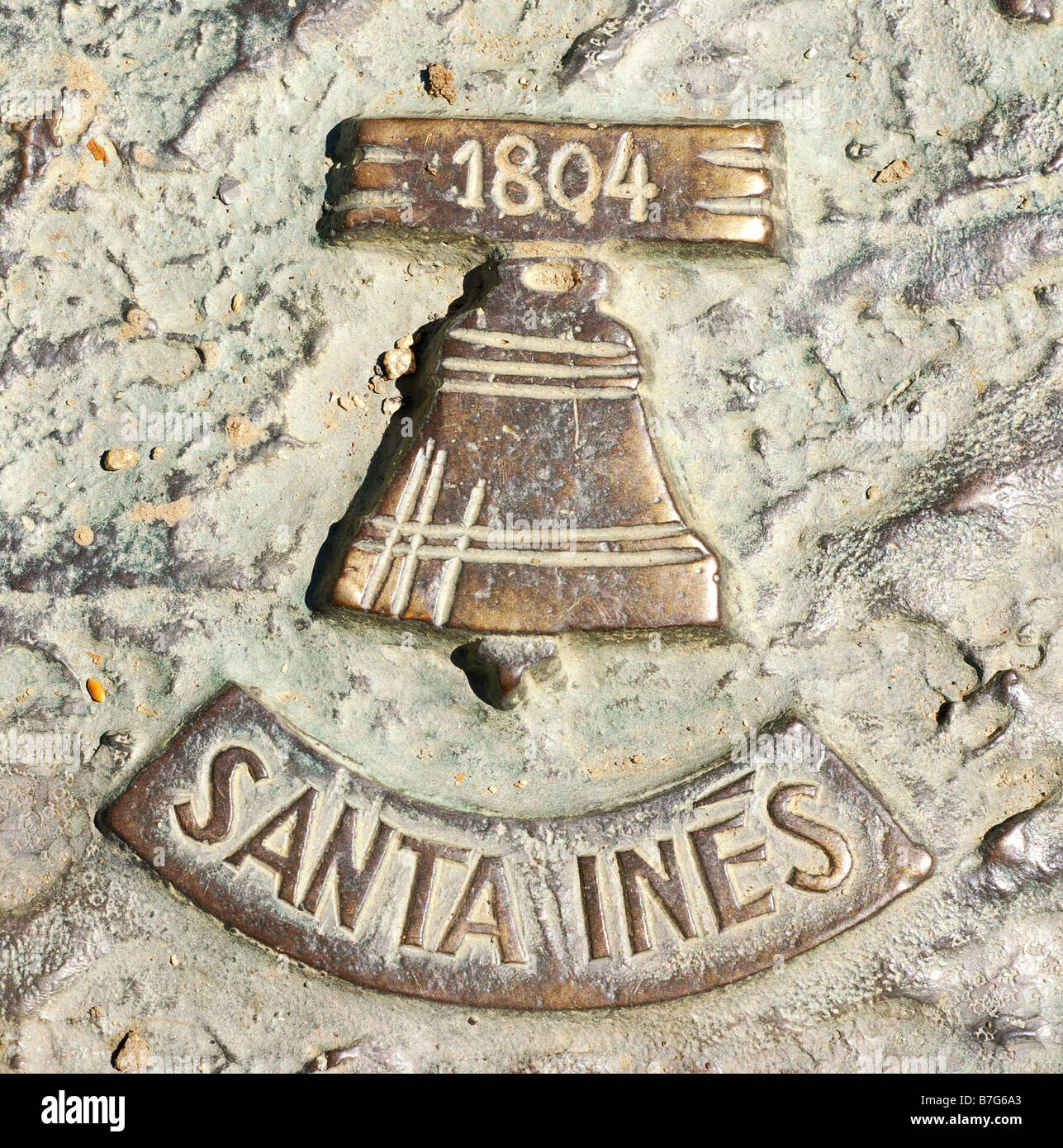 Mission Santa Ines Gedenktafel an der Statue am California State Capitol Sacramento Stockfoto