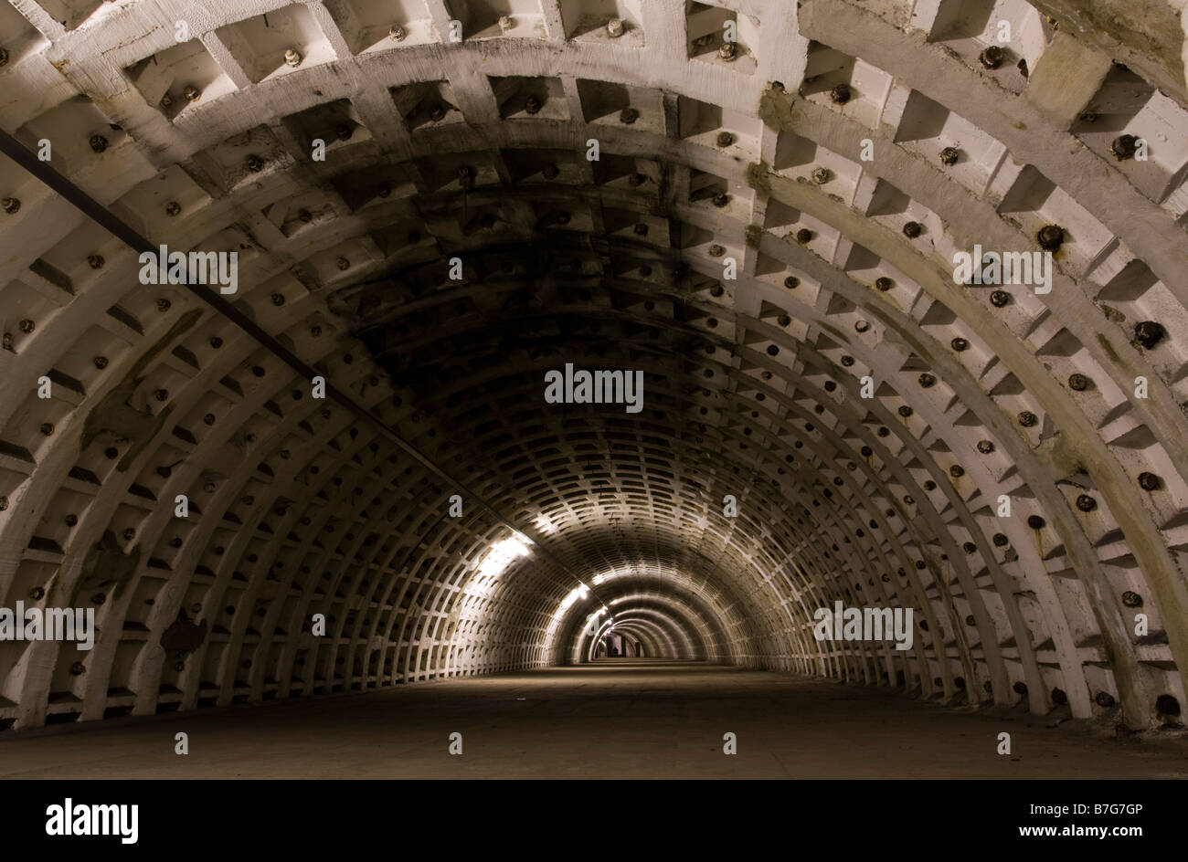 Clapham North Deep-Level WW2 Luftschutzbunker. Stockfoto