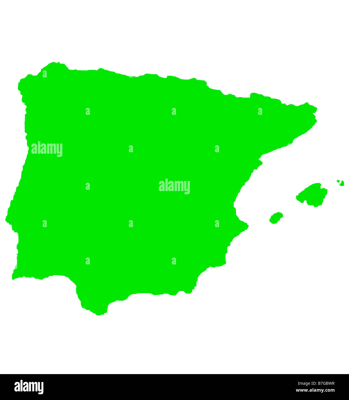Der Umriß von Spanien und Balearen isoliert auf weißem Hintergrund Stockfoto