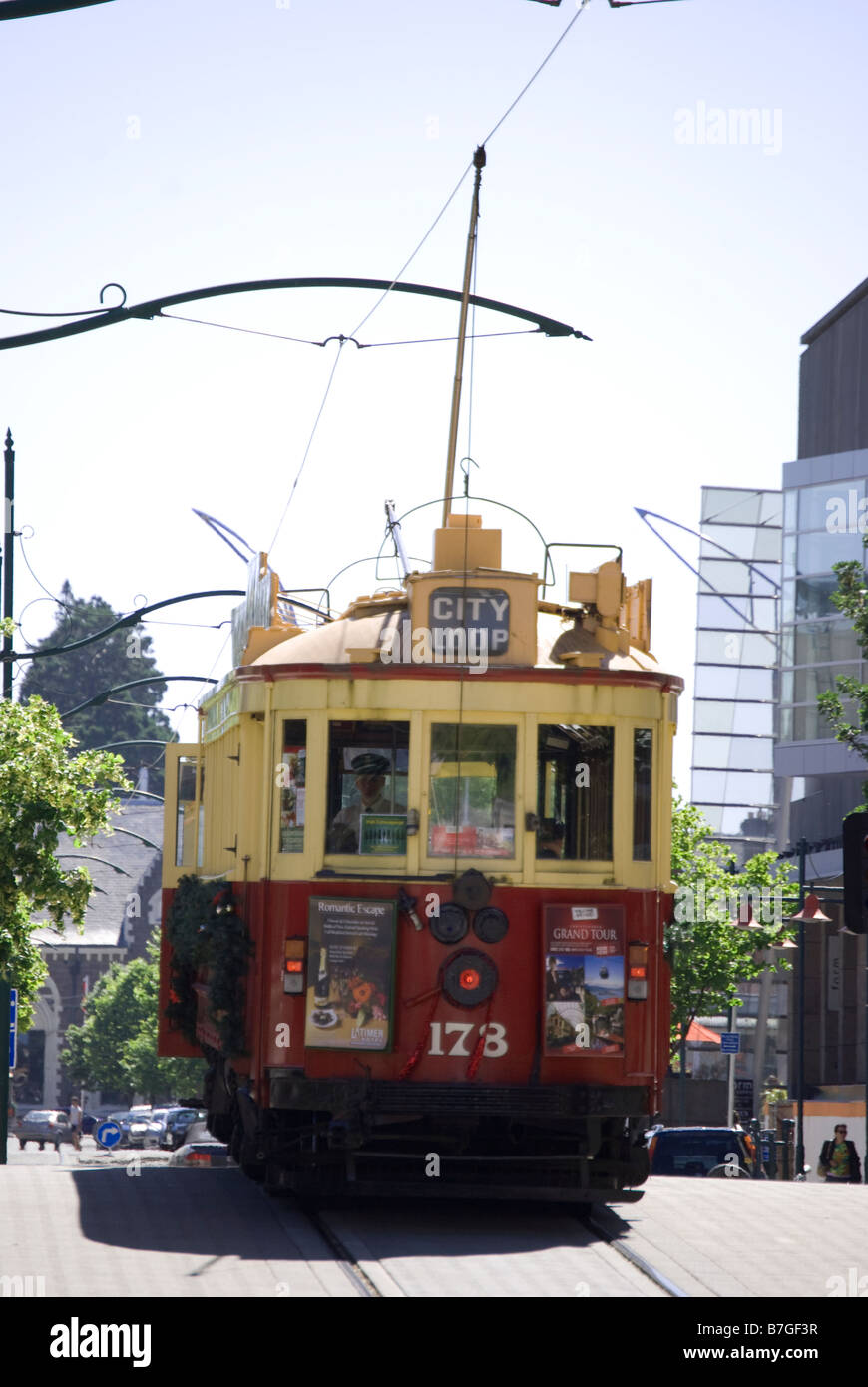 City Loop Straßenbahn, Worcester Boulevard, Christchurch, Canterbury, Neuseeland Stockfoto