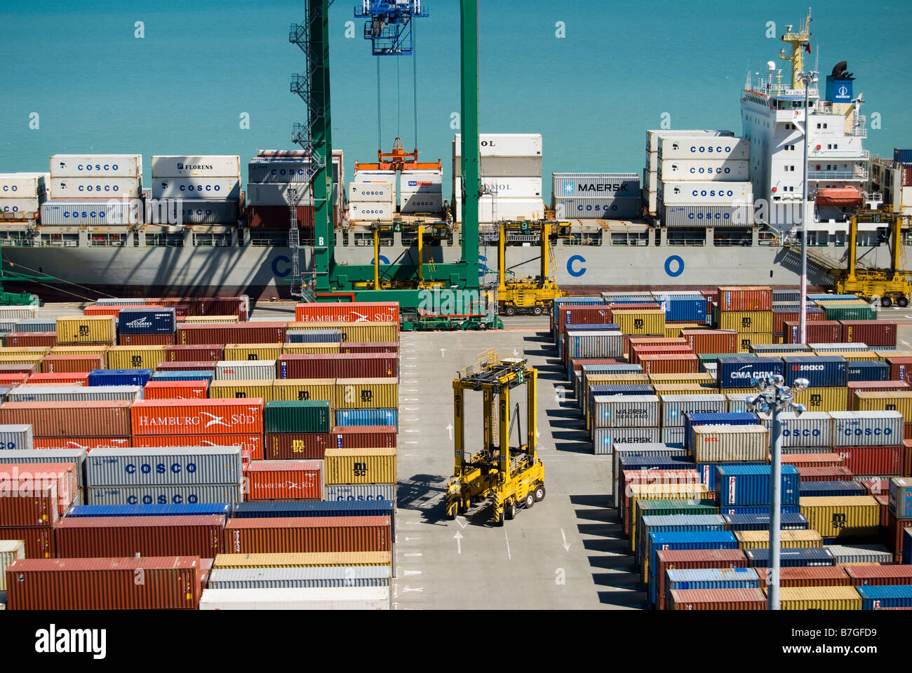 Container-Hafen Lyttelton Harbour, Lyttelton, Banks Peninsula, Canterbury Region, Neuseeland Stockfoto