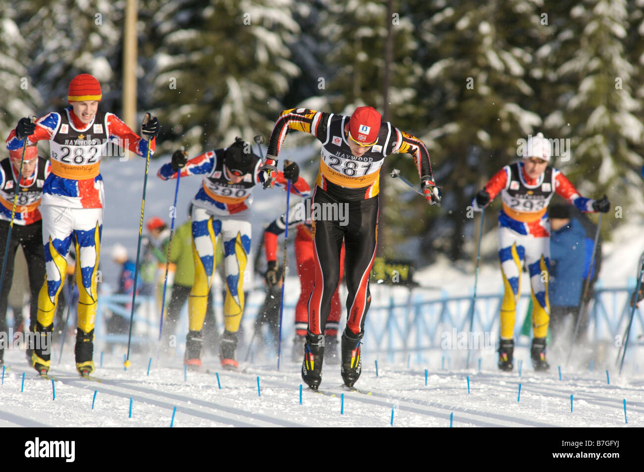 Nordic Skirennen am Nordic Whistler Olympiapark den Anblick von 2010 Winter Olympische Spiele Whistler British Columbia Kanad Stockfoto