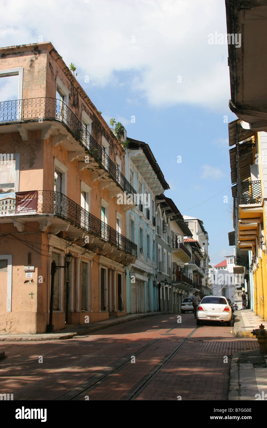 Straße aus der Kolonialzeit von Panama-Stadt, El Casco Viejo oder Casco Antiguo Stockfoto