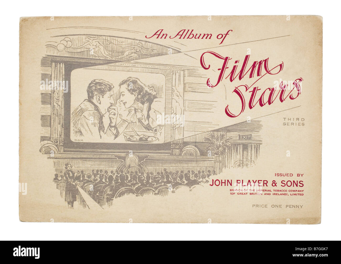 Zigarette Kartenalbum 1938 von John Player & Söhne mit Illustrationen von Filmstars ausgestellt. 3. Reihe Stockfoto