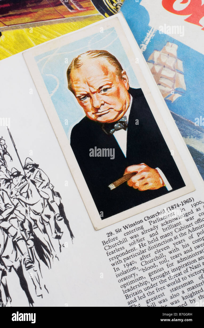 Bildkarte von Sir Winston Churchill im Brooke Bond PG Tips Bildkarte Album Persönlichkeiten herausgegeben 30. Juni 1969 Stockfoto