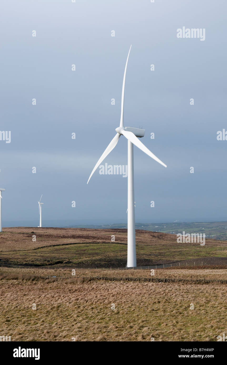 Windkraftanlagen in Elliots Hill/Wolf Moor Windfarm außerhalb Hennef, County Antrim. Stockfoto