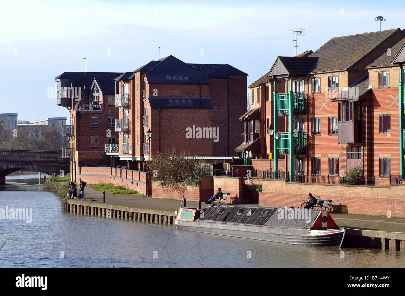 Wohnen neben Fluss Nene, Northampton, Northamptonshire, England, UK Stockfoto