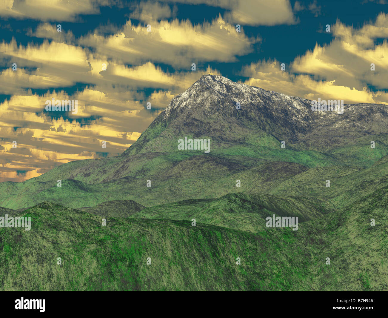Blick auf den Berg. Computer generierte Bild mit hoher Auflösung, digitale Kunst Stockfoto