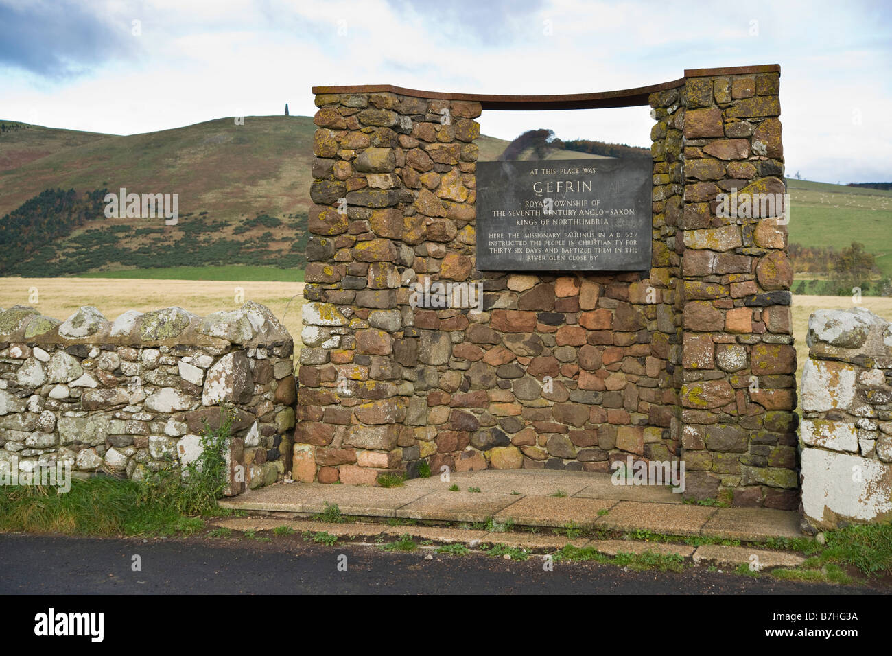 Gefrin Northumberland Zeichen für historische Anglo Saxon Siedlungsplatz Stockfoto
