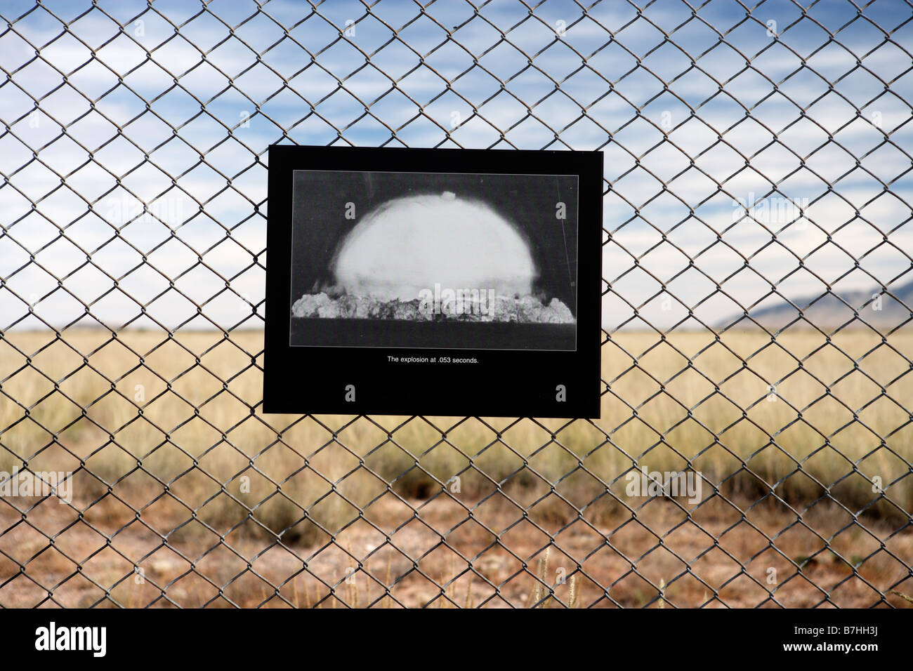 Ein Foto auf dem Display an Trinity Site, New Mexico, die weltweit erste Atomexplosion auf 16. Juli 1945. Stockfoto