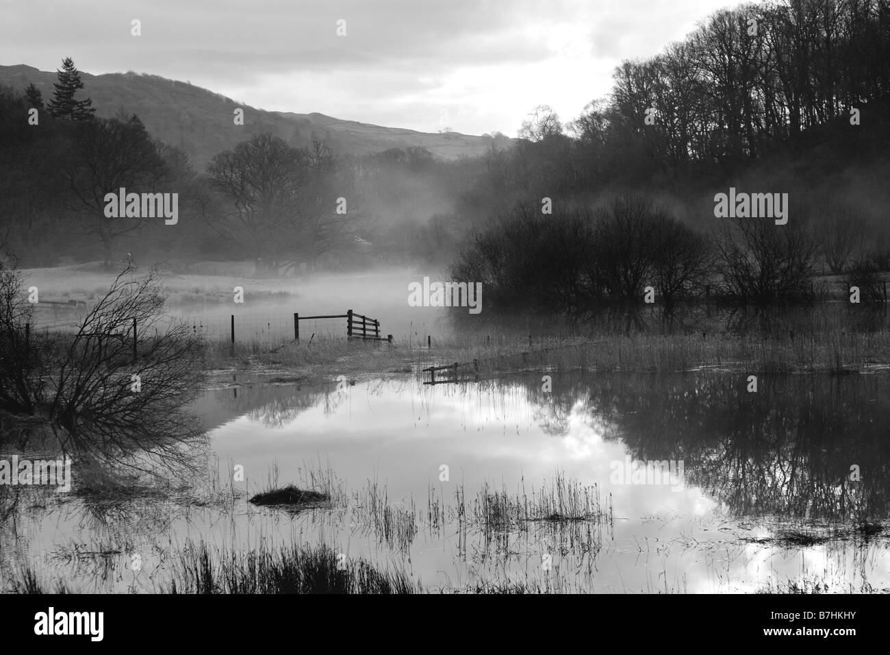 Morgendämmerung über 'Fluß Brathay' Clappersgate, Ambleside ' Lake District National Park' Great Britain. Stockfoto