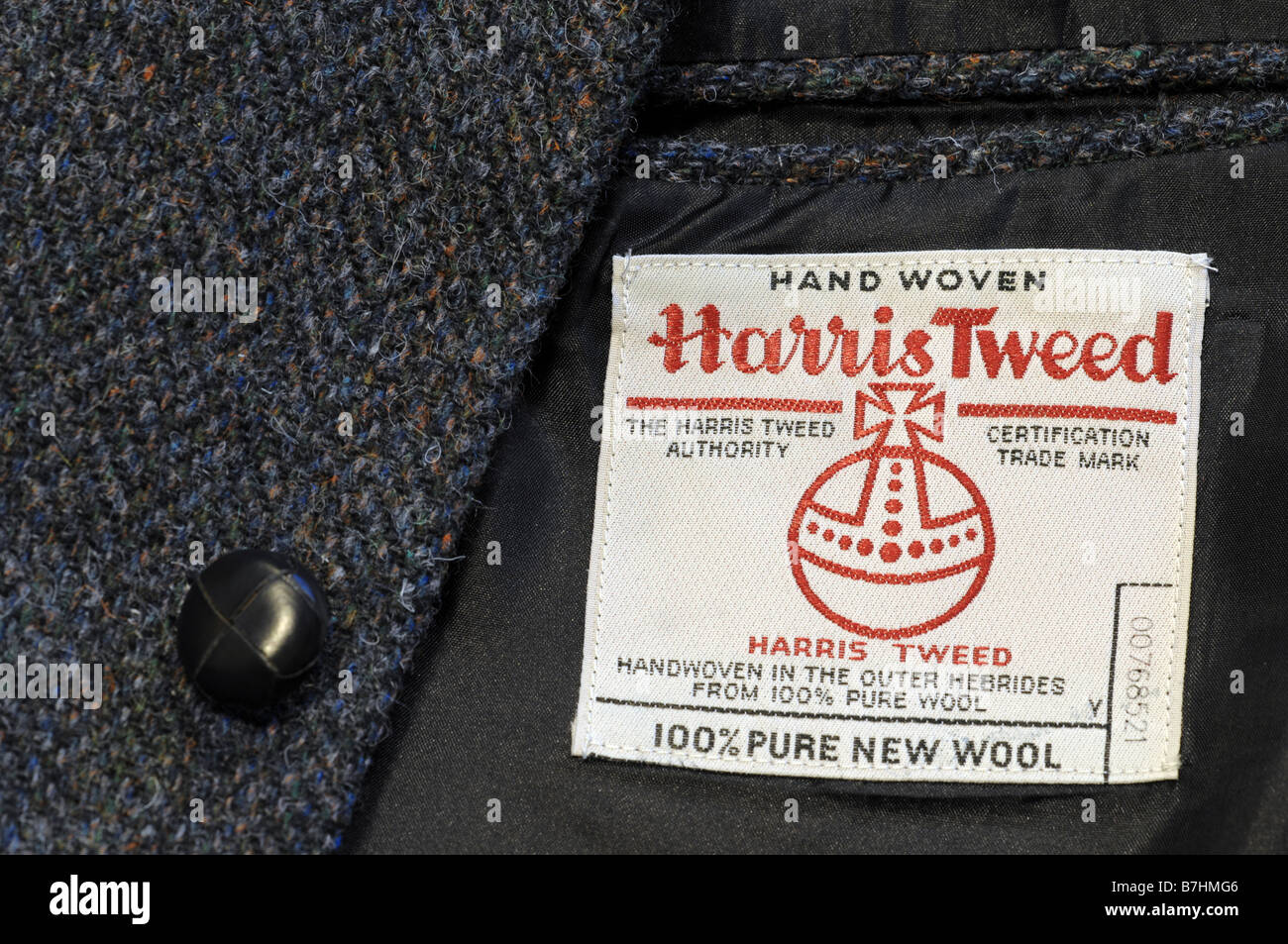 Harris Tweed-Jacke-label Stockfoto