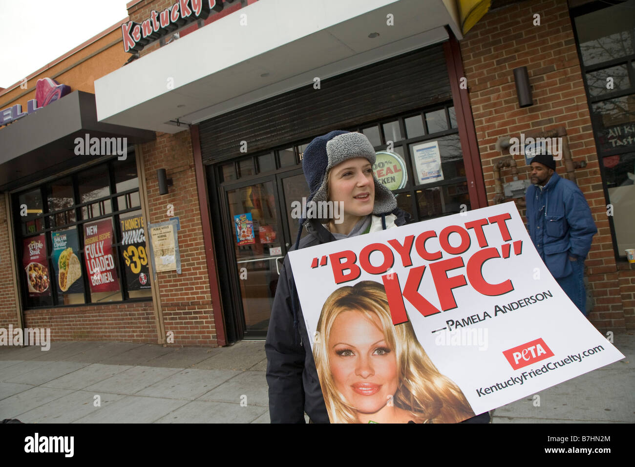 Tierrechte Aktivisten rufen zum Boykott von KFC Stockfoto