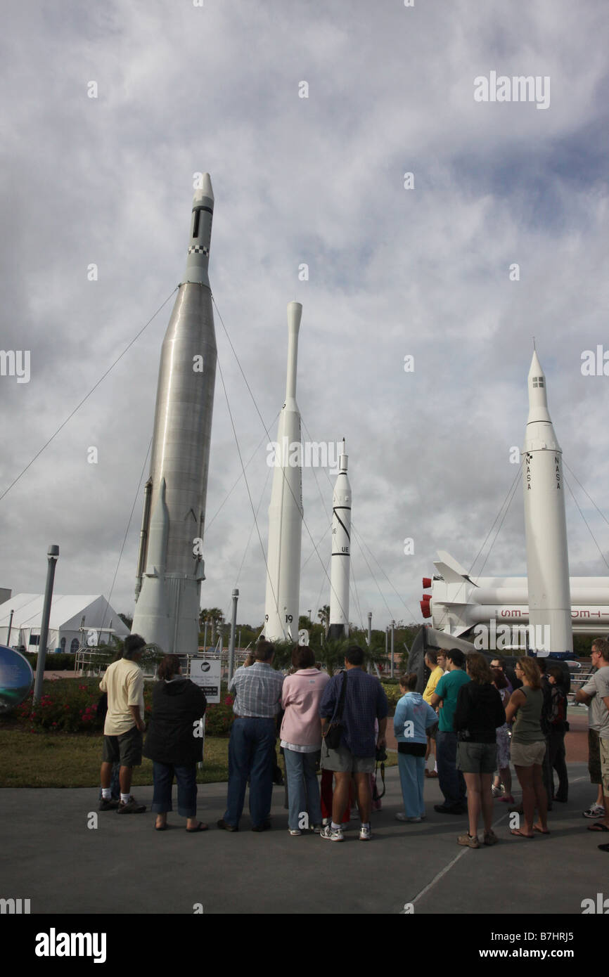 NASA Raketen Besucherzentrum Kennedy Space Center Cape Canaveral Tour Tourist Museum Anzeige Rakete Stockfoto