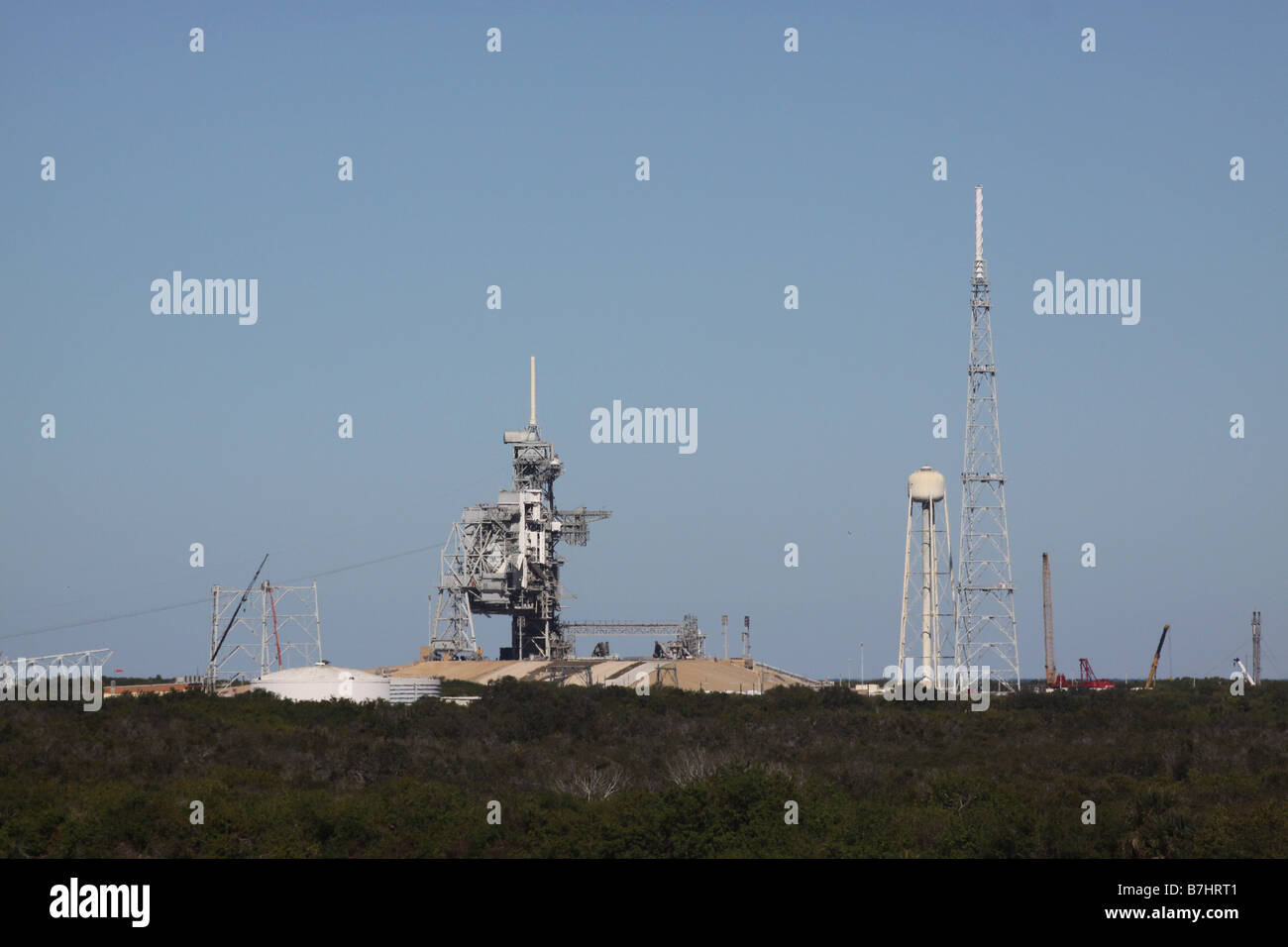 NASA-Startrampe 39 b vom Kennedy Space Center Cape Canaveral Blitz Schutz Systemaufbau Ares I X Stockfoto