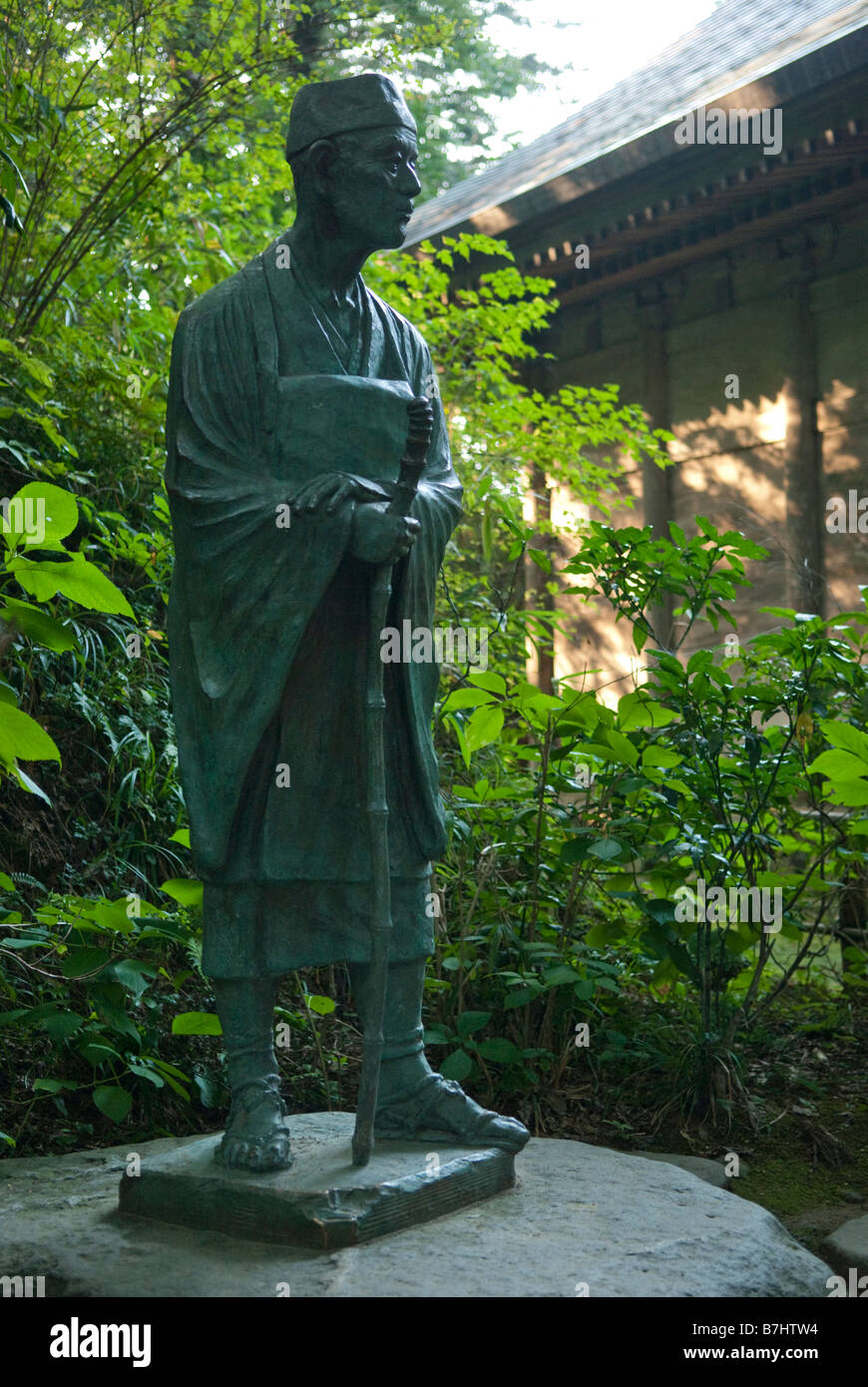 Eine Statue von Matsuo Basho am Chusonji Tempel, Hiraizumi, Japan 28. August 2008. Stockfoto