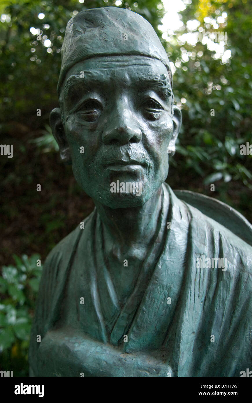 Eine Statue von Matsuo Basho am Chusonji Tempel, Hiraizumi, Japan 28. August 2008. Stockfoto