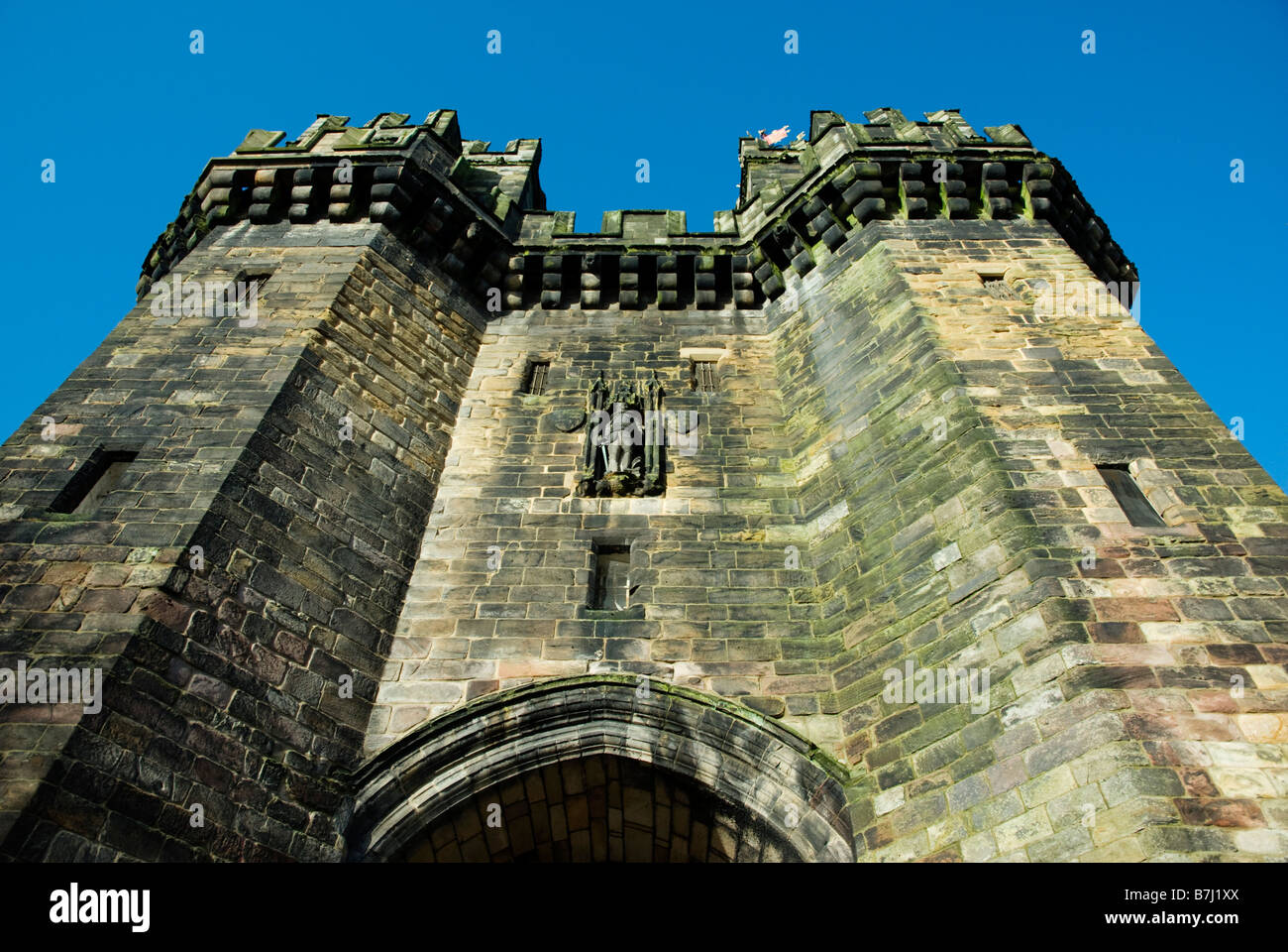 Blickte zu Lancaster Gefängnis Schlosseingang Stockfoto