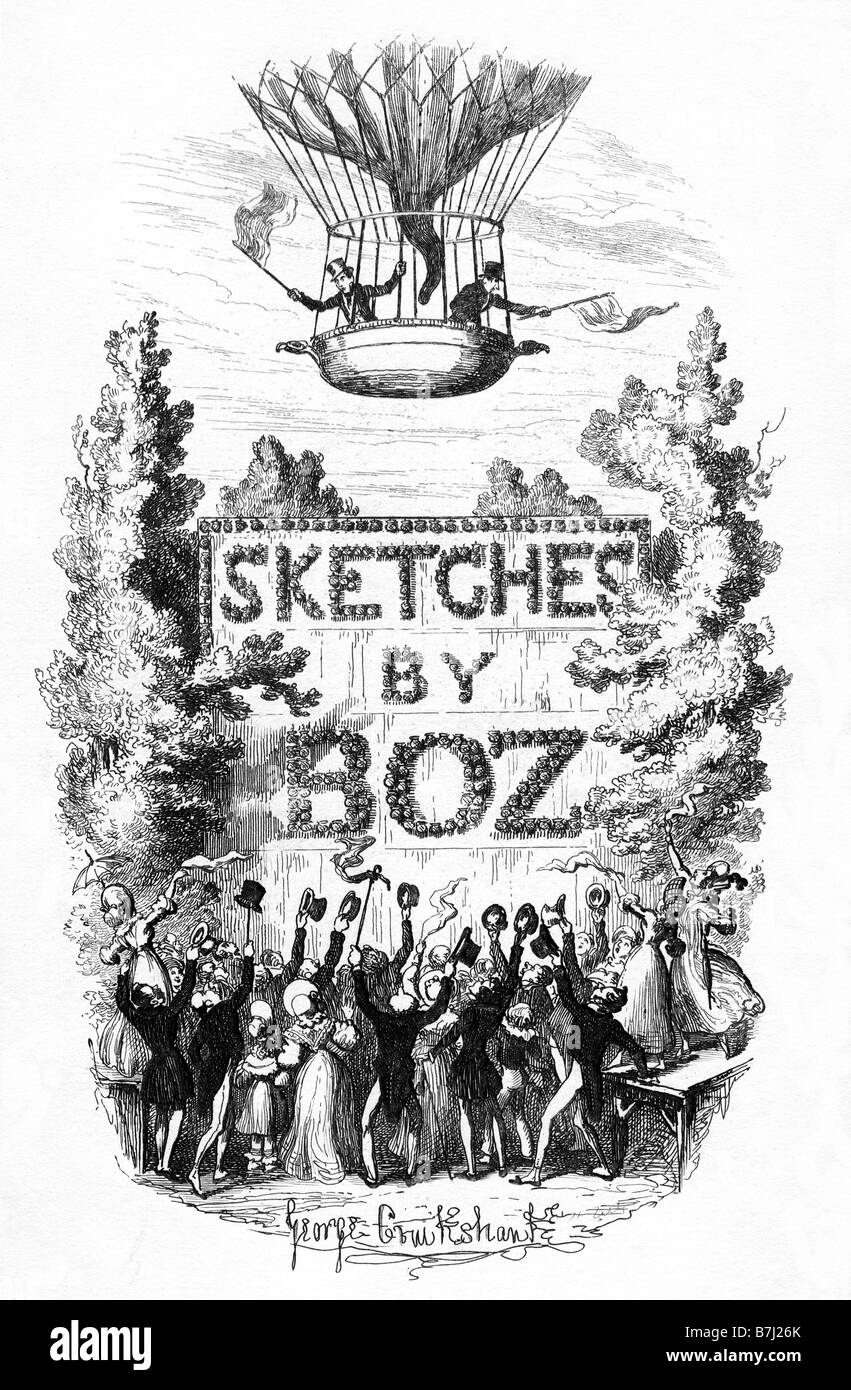 Skizzen von Boz Titelseite von George Cruikshank, das erste veröffentlichte Buch der viktorianischen Leben von Charles Dickens Stockfoto