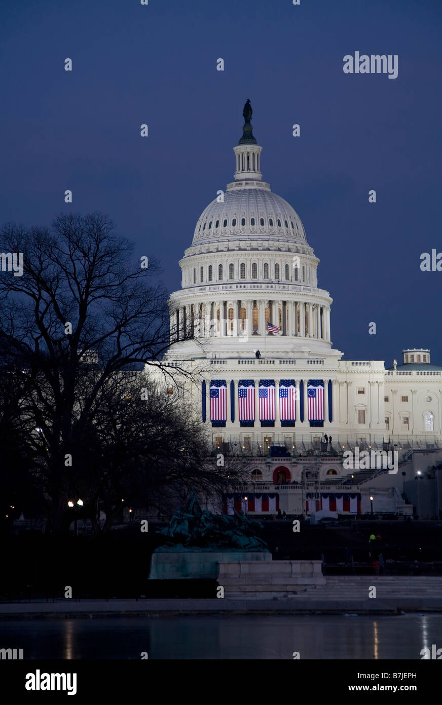 Washington DC das US Capitol Gebäude am Abend von der Amtseinführung von Barack Obama Stockfoto