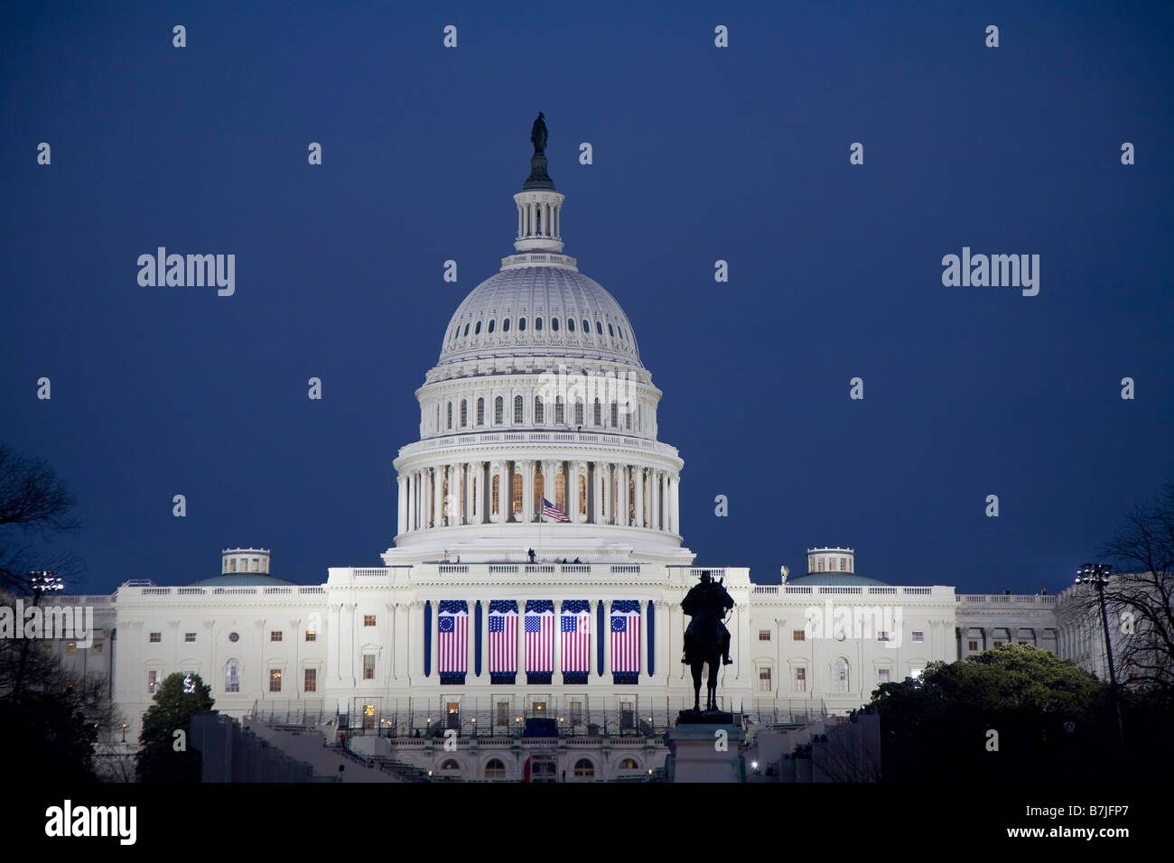 Washington DC das US Capitol Gebäude am Abend von der Amtseinführung von Barack Obama Stockfoto
