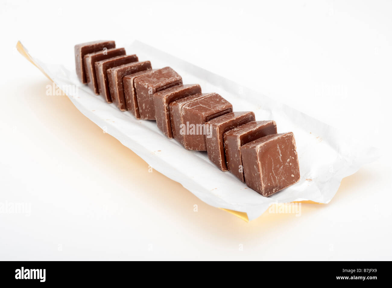 Paket der geöffneten Pralinen Quadrate Stockfoto