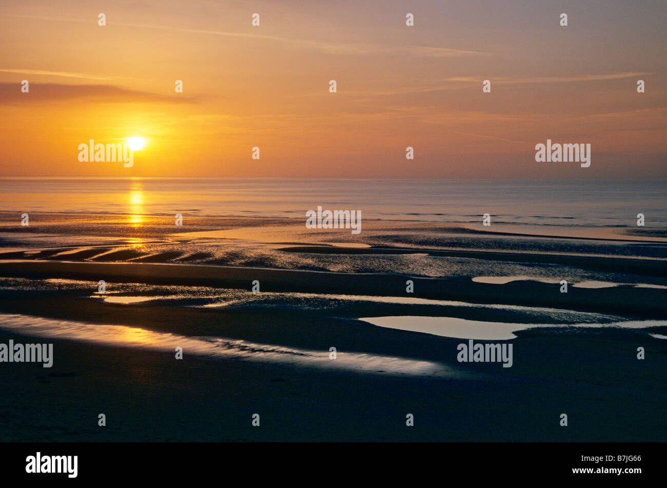 Sonnenuntergang auf der Sefton Küste, England Stockfoto