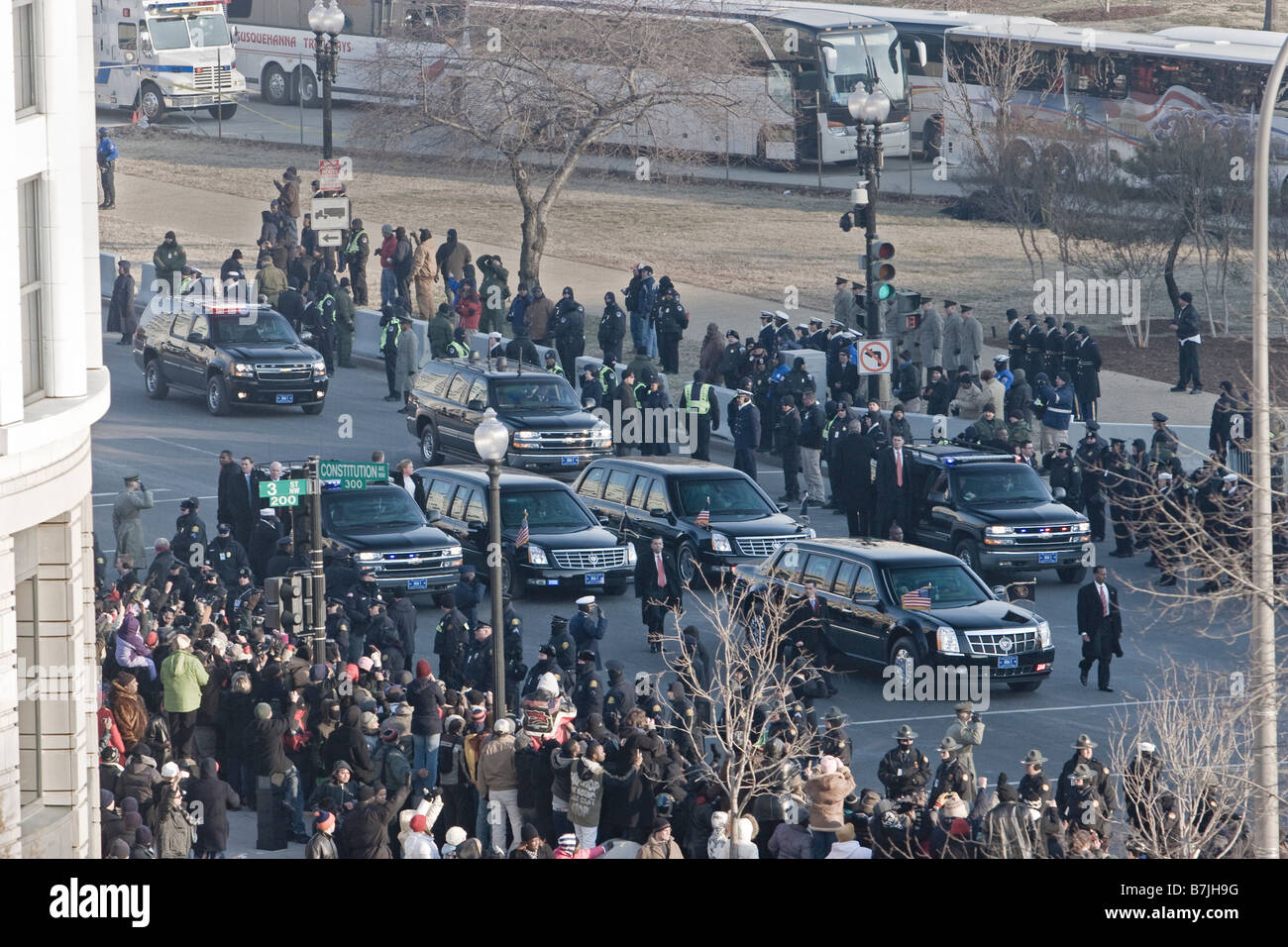 Autokolonne auf Obama Inauguration Stockfoto