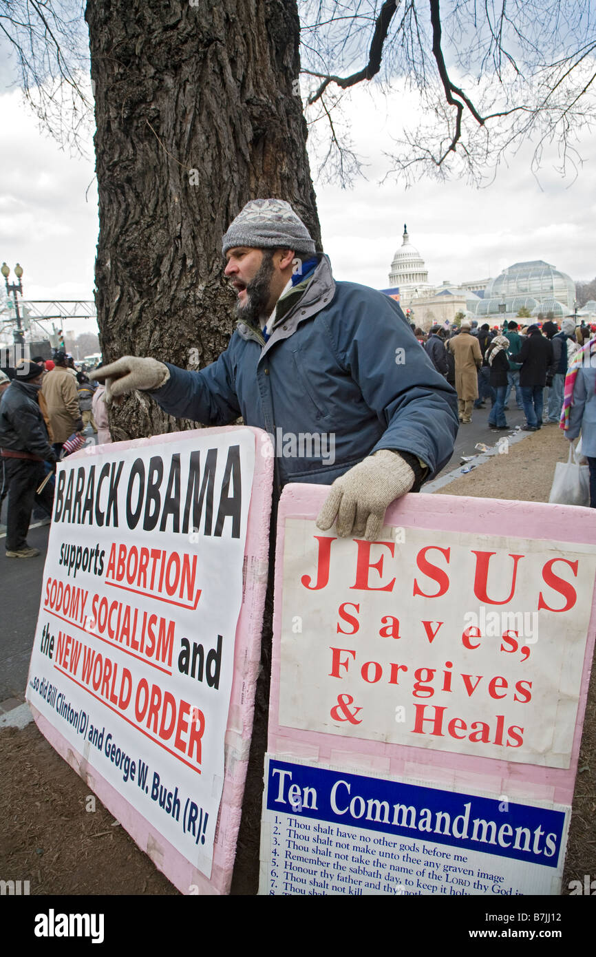Religiöse Aktivisten argumentiert mit Masse an Obama Inauguration Stockfoto
