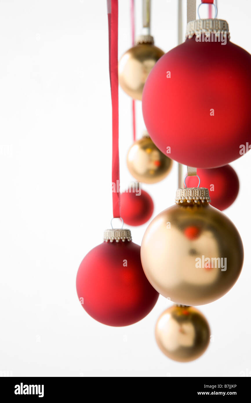 Gruppe von rot und Gold Weihnachtsschmuck Stockfoto