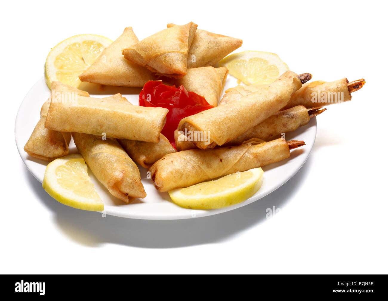 frittierte Snacks Frühlingsrollen Garnelen mutwillige Gemüse Pakete Stockfoto