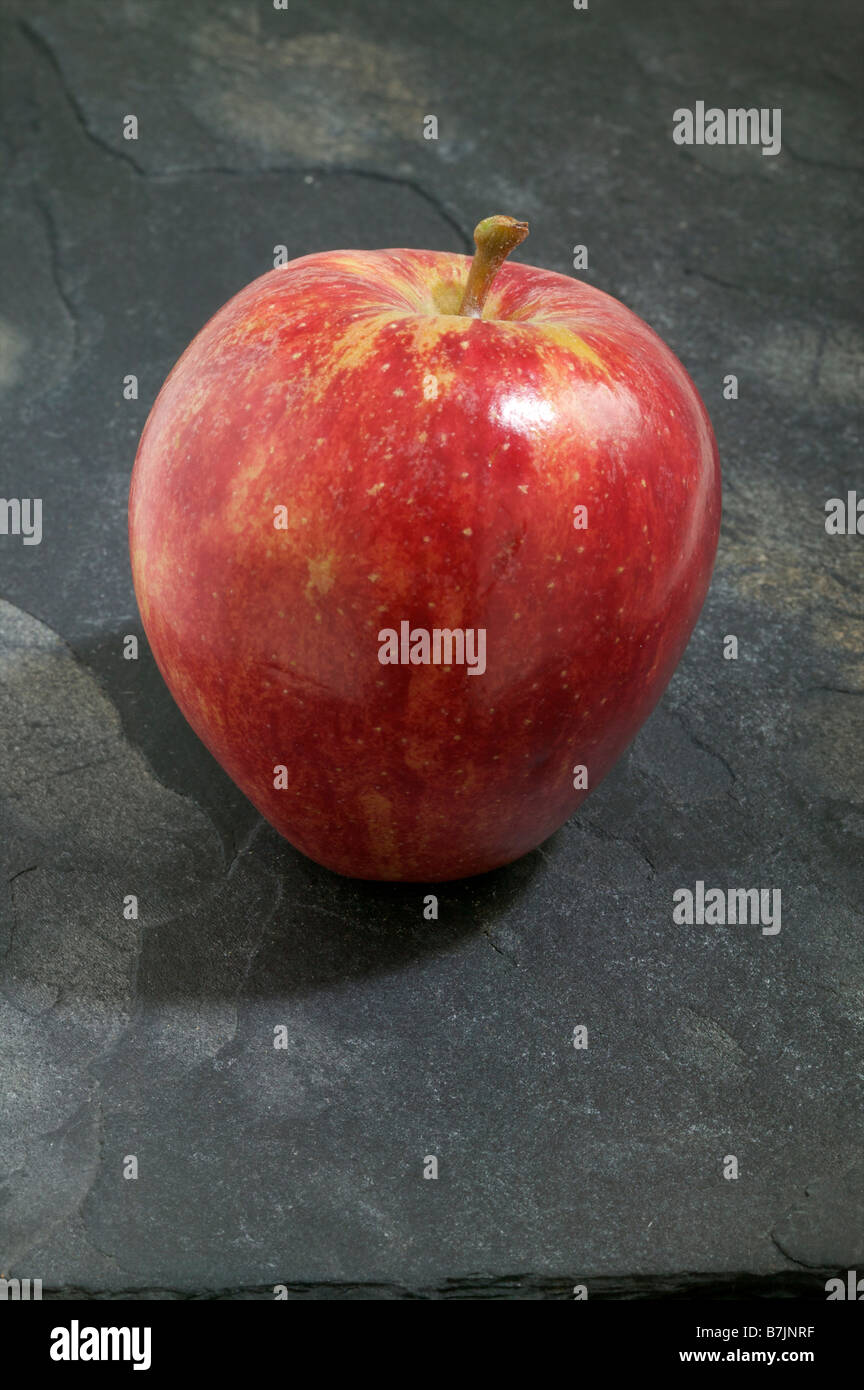 Saftige rote Gala Apfel auf Schiefer für Vitamine und gesunde Zähne ein gutes Essen Stockfoto