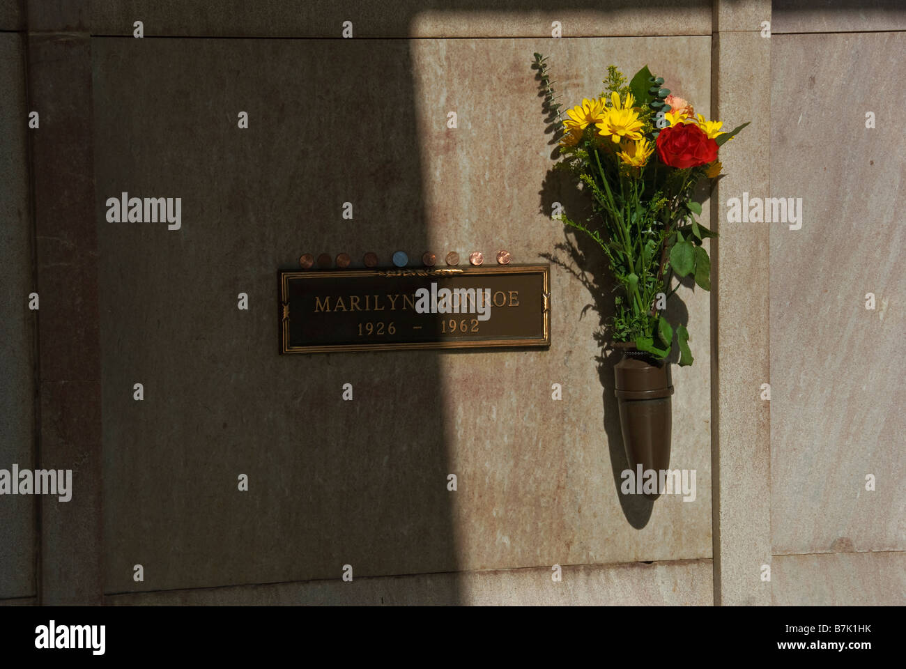 Marilyn Monroe Hollywood Celebrity Graves Westwood Memorial Park Los Angeles CA Friedhof Leichenhalle letzte Ruhestätte Stockfoto