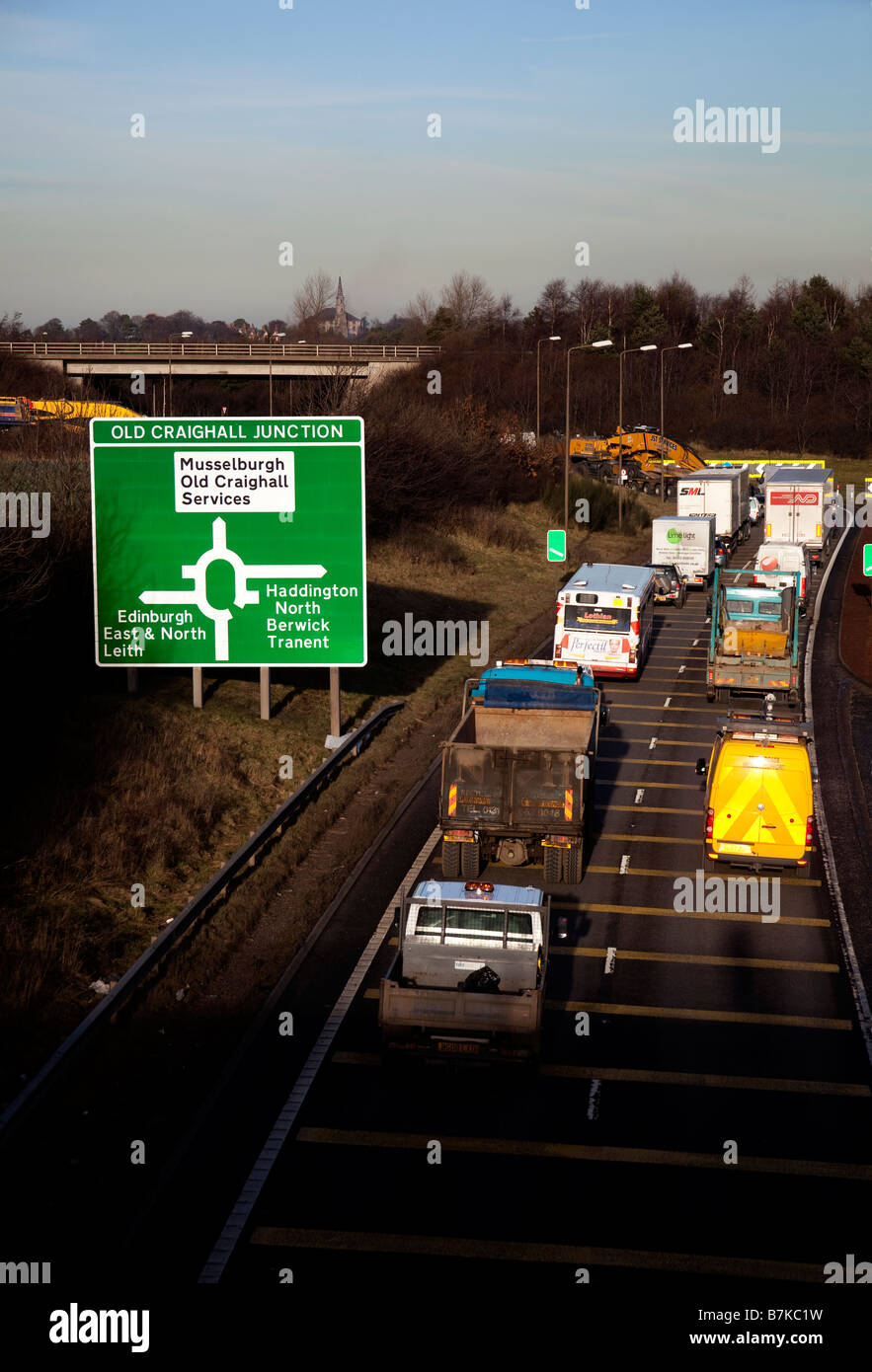 Dichten Verkehr auf der Schnellstraße zu umgehen, Lothian, Schottland, UK, Europa Stockfoto