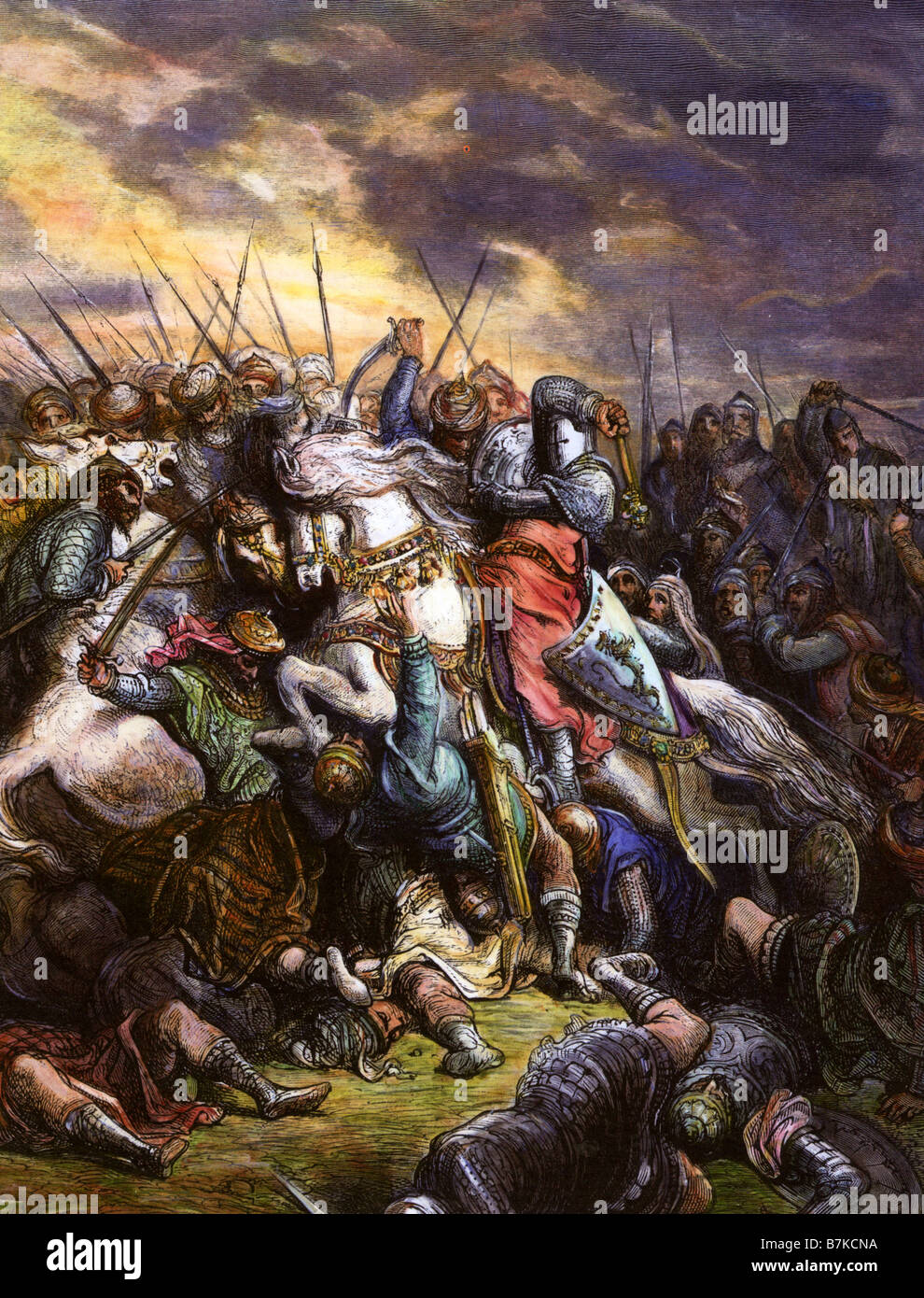 RICHARD I Richard Löwenherz führt die Kreuzfahrer gegen Saladins muslimische Armee in der Schlacht von Arsuf im September 1191 Stockfoto