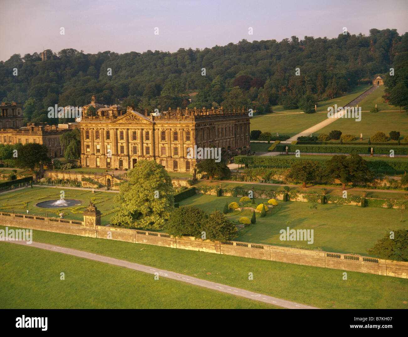 Chatsworth House Luftbild Derbyshire Stockfoto